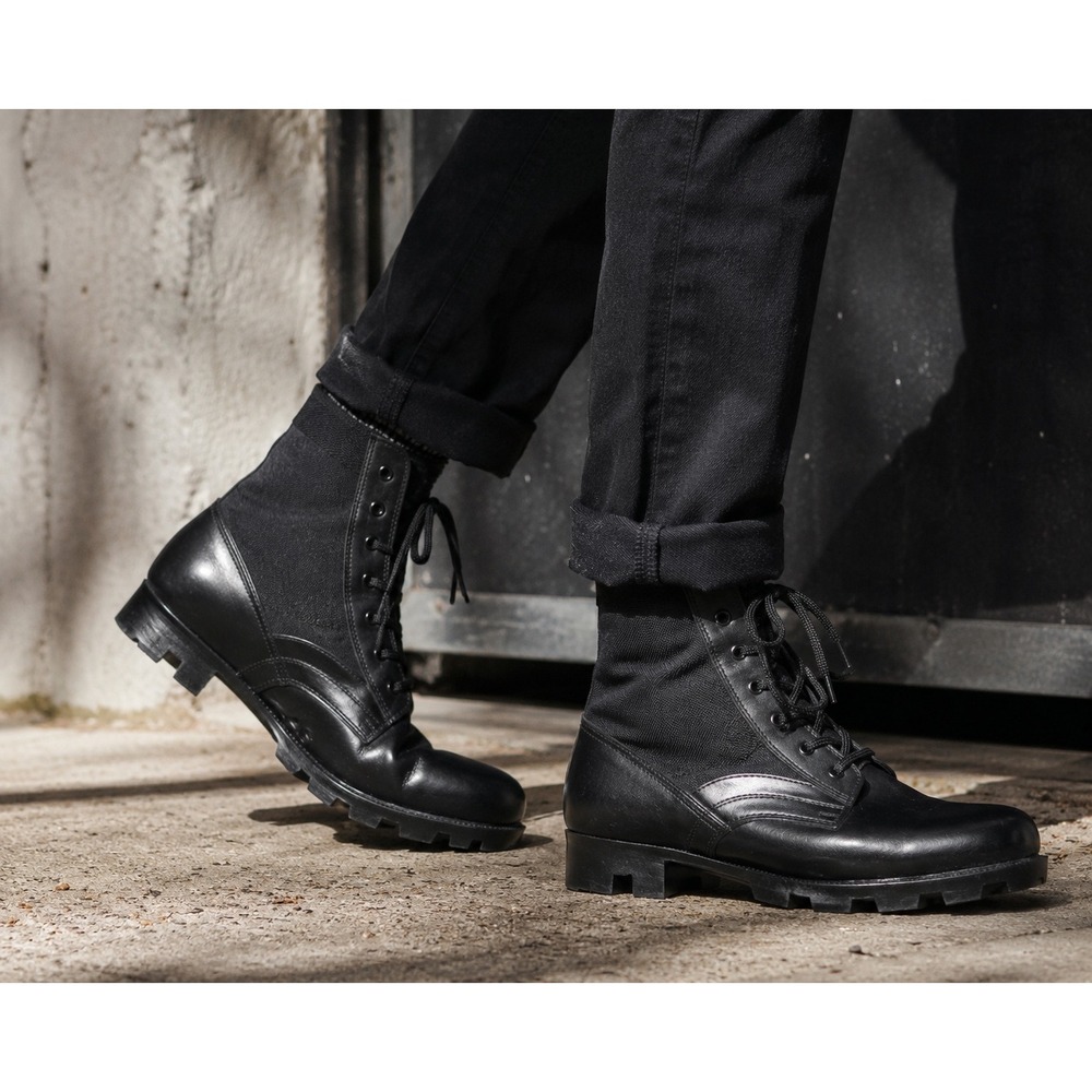 Military Combat Boots Black Leather Tactical Lace Up Jungle Boots Mens 14R
